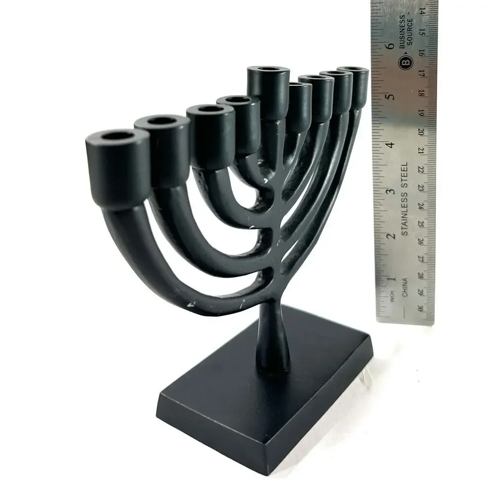 Black Metal Menorah 9 Branch Candle Holder Modern Hanukkah Judaica 7” Wide - Picture 4 of 6